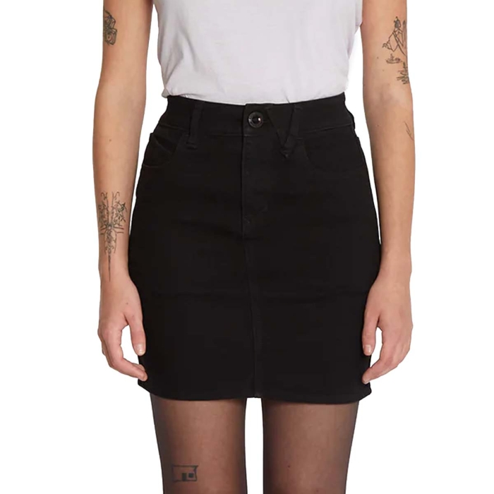 VOLCOM WEELLOW DENIM SKIRT W BLACK S