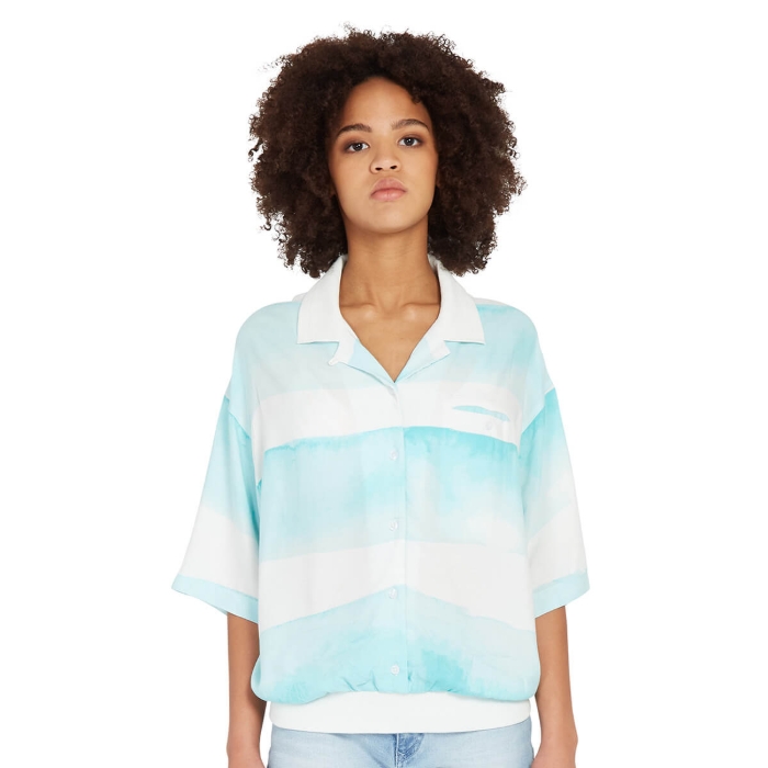 VOLCOM STAY STRIPES WOVEN SS PALE AQUA M