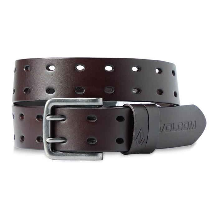 VOLCOM TWO SPIKE LEATHER BELT BROWN 38