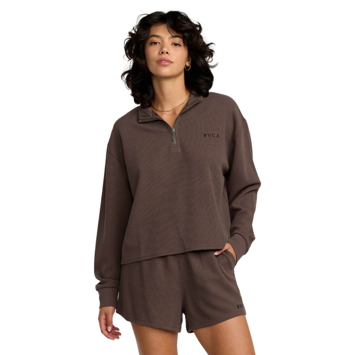 RVCA GLORY WAFFLE PULLOVER BROWN BEAR M/10