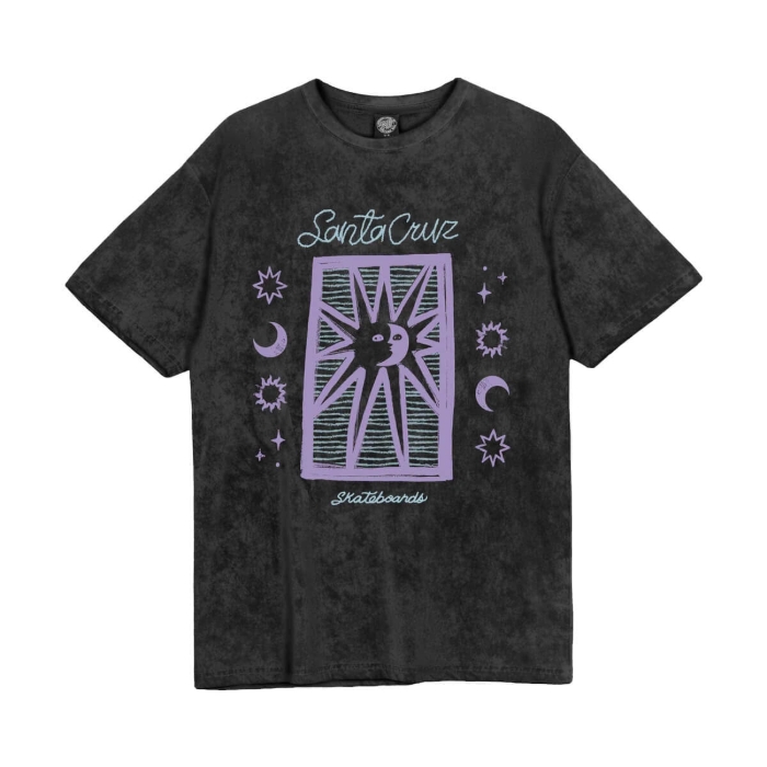 SANTA CRUZ SUN STAMP SCRIPT T-SHIRT CHARCOAL ACID WASH 12